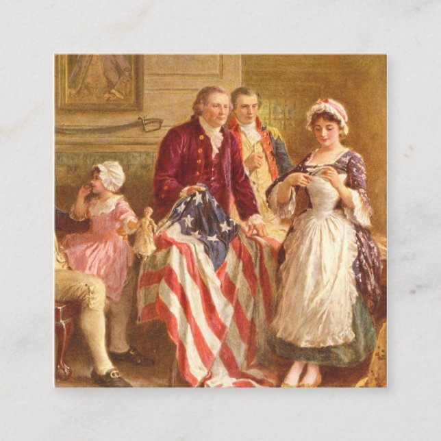 Betsy Ross USA 1777 von Jean Leon Gerome Ferris Quadratische Visitenkarte (Vorderseite)