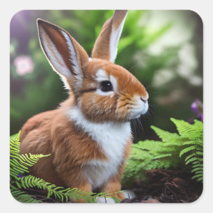 "Betsy the Bunny: Eine süße Braun und weiße Freude Quadratischer Aufkleber