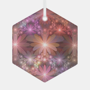 Bett aus Blumen Bunt Glänzende Abstrakte Fraktal-K Ornament Aus Glas