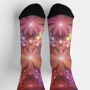 Bett aus Blumen Bunte Glänzende Abstrakte Fraktal Socken
