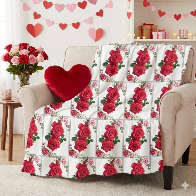 Bett von Rose Rosa Floral Fleecedecke (Von Creator hochgeladen)