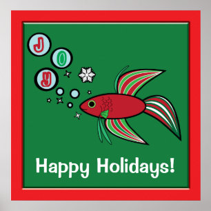 Betta Fish am Weihnachtsblasen der Freude Poster