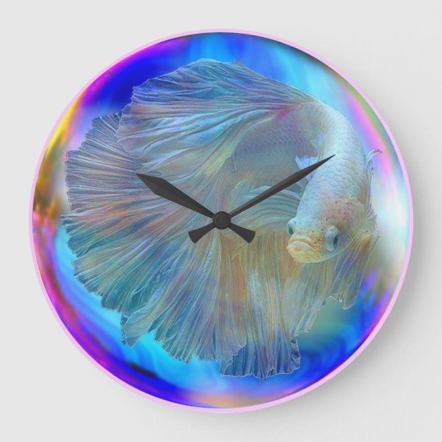 Betta Fish Bowl Wall Clock Große Wanduhr (Vorderseite)