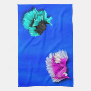 Betta Fish Duo, schwarz & aquamarin, weiß und rosa Geschirrtuch