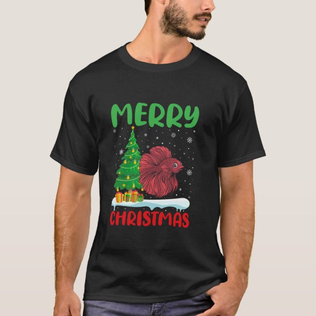 Betta Fish Tree Xmas Sweater Men Ugly Christ T-Shirt (Vorderseite)