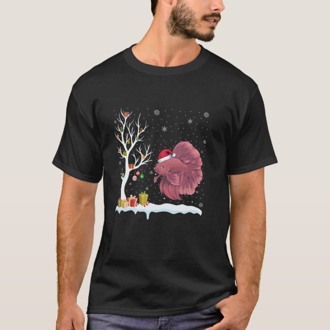 Betta Fish Weihnachtsmannmütze Festlicher Baum Wei T-Shirt (Vorderseite)