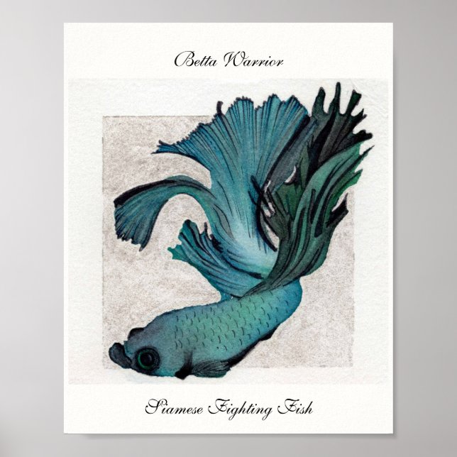 Betta Warrior Fish Original Aquarelldruck Poster (Vorne)