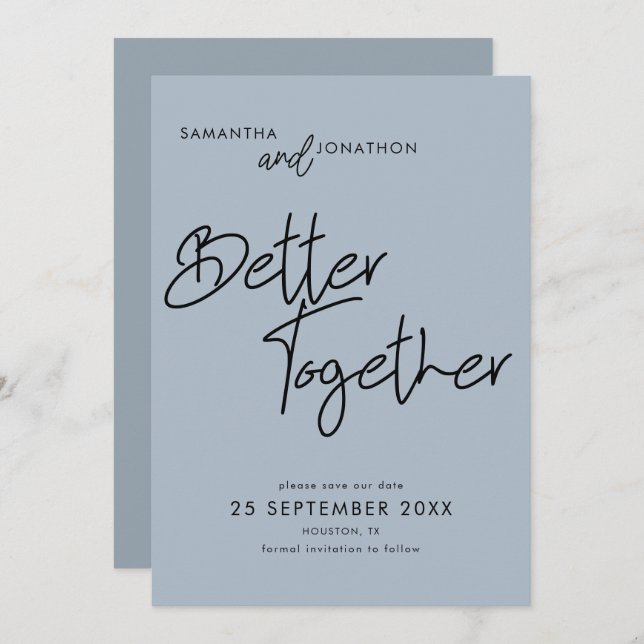 Better Together Script Dusty Blue Save the Date (Vorne/Hinten)