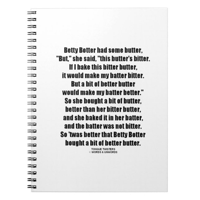 Betty Botter Better Butter (Tongue Twister) Notizblock (Vorderseite)