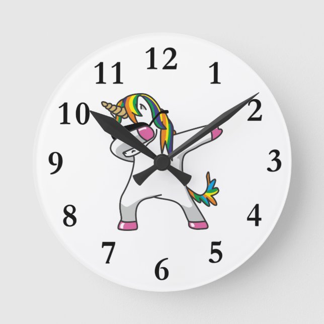 Betupfende Einhorn-Uhr Runde Wanduhr (Vorderseite)
