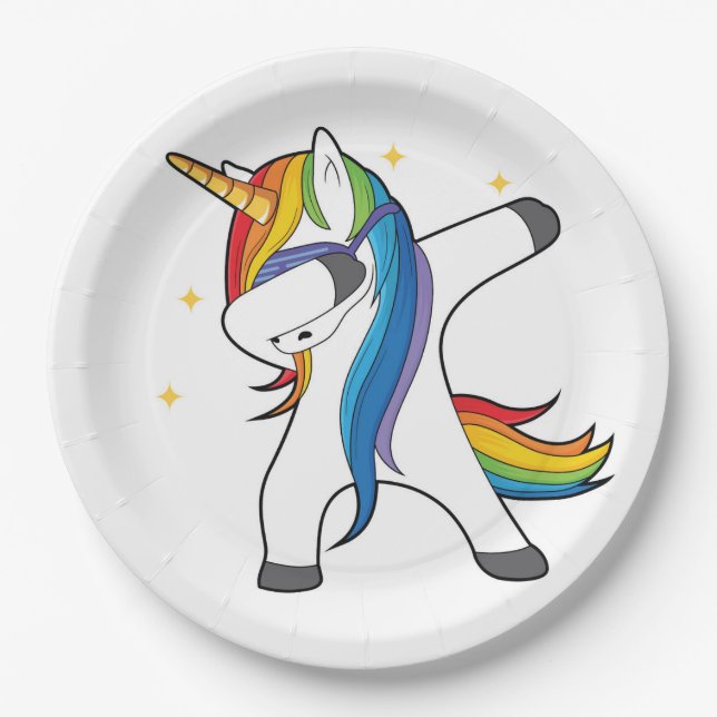 Betupfender Regenbogenunicorn-Papier-Teller Pappteller (Vorderseite)