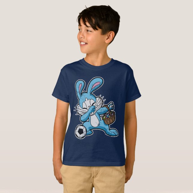 Betupfendes Osterhasen-Fußball-Klecks-T-Shirt T-Shirt (Vorne ganz)