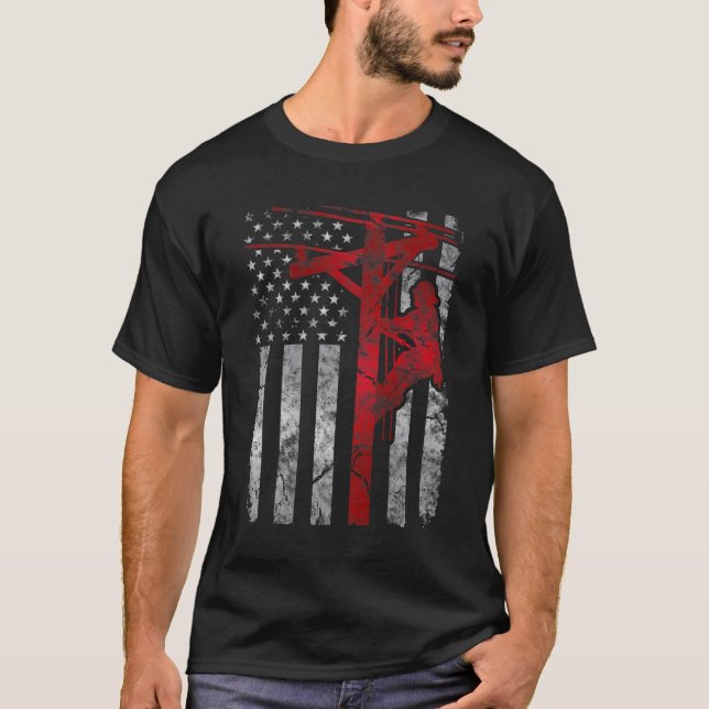 Beunruhigend Patriotic Electric Cable Lineman T-Shirt (Vorderseite)