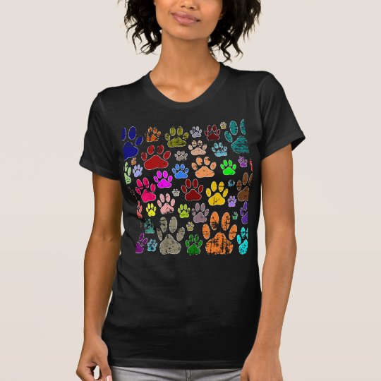 Beunruhigte bunte Dow-Tatzen-Drucke T-Shirt
