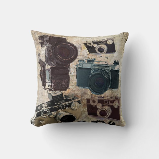beunruhigte Fotografphotographie Retro Kamera Kissen (Vorderseite)