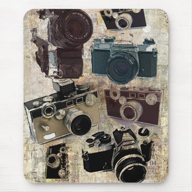beunruhigte Fotografphotographie Retro Kamera Mousepad (Vorne)