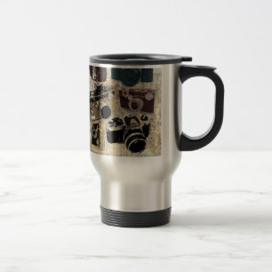 beunruhigte Fotografphotographie Retro Kamera Reisebecher
