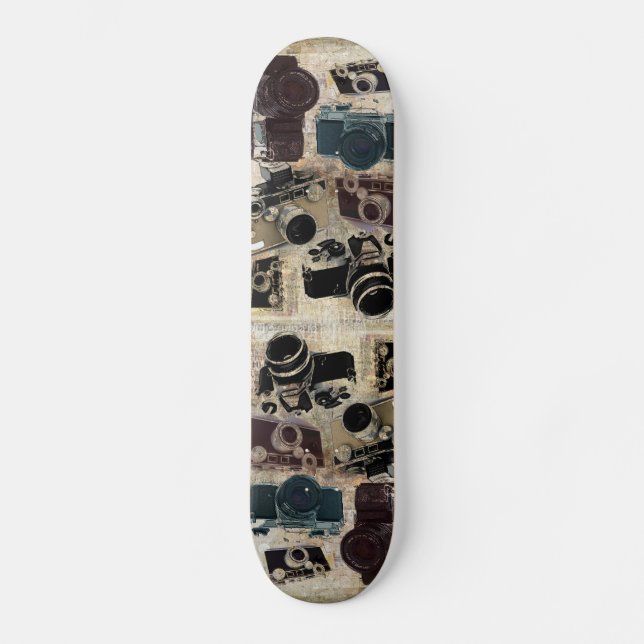 beunruhigte Fotografphotographie Retro Kamera Skateboard (Vorderseite)