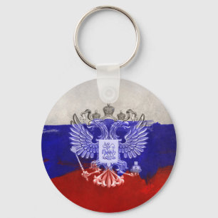Beunruhigte gemalte Flagge von Russland mit Eagle Schlüsselanhänger