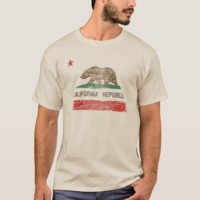 Beunruhigte Kalifornien-Republik-Flagge T-Shirt (Vorderseite)