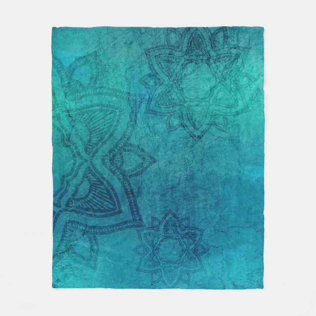 Beunruhigte Türkis-Blau-Mandala Fleecedecke (Vorderseite)