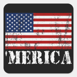 Beunruhigte US-Flagge 'MERICA Quadratischer Aufkleber