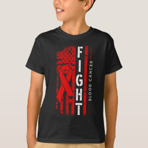 Beunruhigte US-Flagge Red Ribbon Kampf Blutkrebs T-Shirt