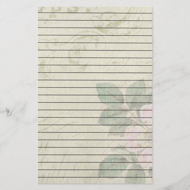 Beunruhigte Vintage rosa Blume mit Linien Briefpapier (Vorderseite)