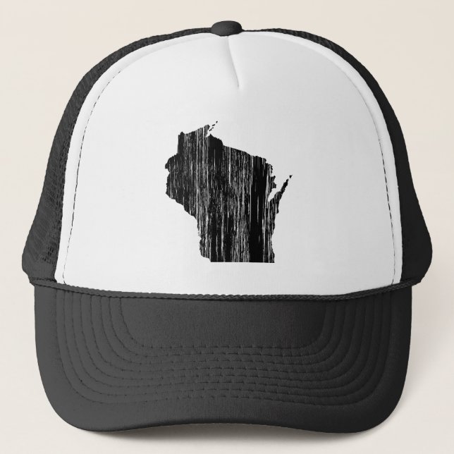 Beunruhigte Wisconsin-Staats-Kontur Truckerkappe (Vorderseite)