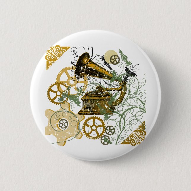 Beunruhigter Blick Steampunk Entwurf Button (Vorderseite)