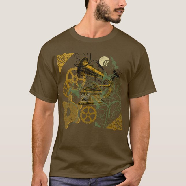 Beunruhigter Blick Steampunk Entwurf T-Shirt (Vorderseite)
