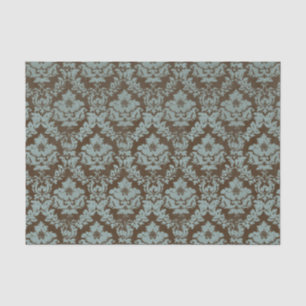 Beunruhigter Damast aquamarin auf Brown mit Blumen Seidenpapier