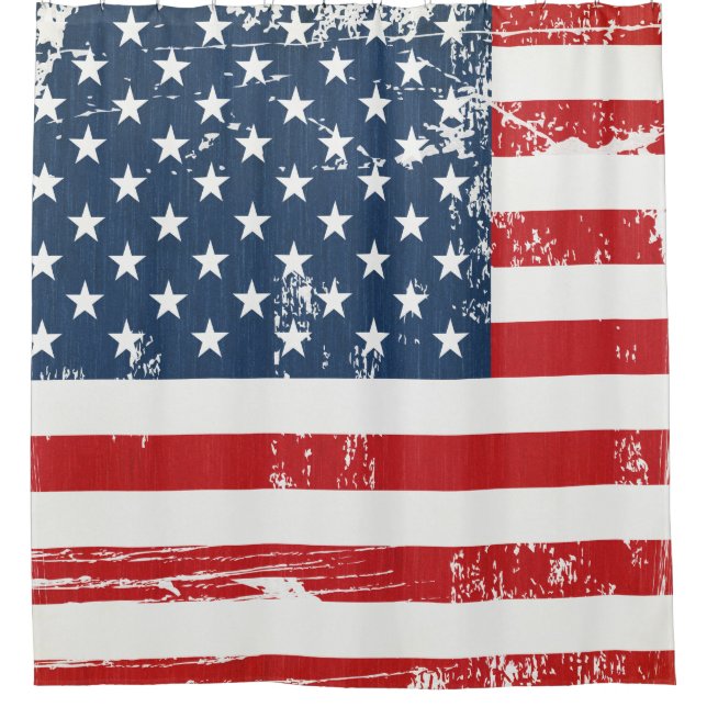 Beunruhigter Grunge-amerikanische Flaggen-alter Duschvorhang (Vorderseite)