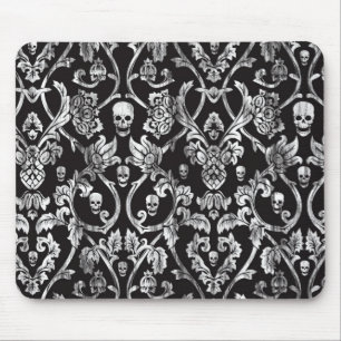 Beunruhigter Schädelschwarzweiss-damast Mousepad