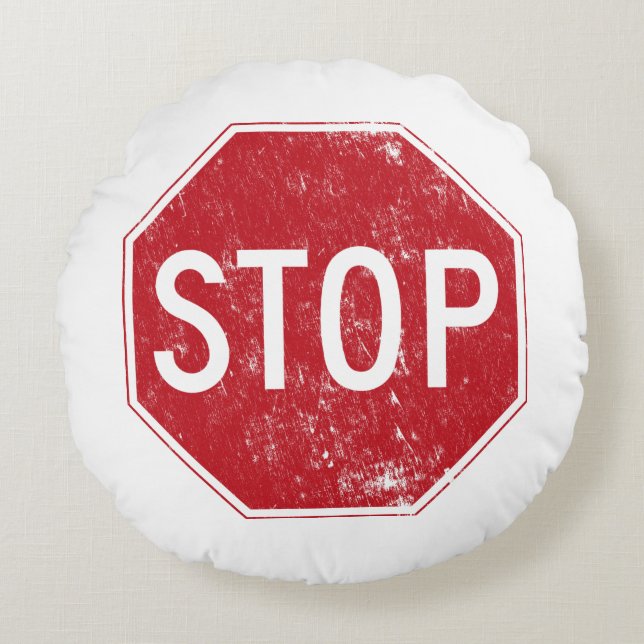 Beunruhigter Stoppschild Rundes Kissen (Vorderseite)