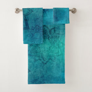 Beunruhigter Türkis-Blau-Mandala-Entwurf Badhandtuch Set
