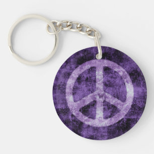 Beunruhigtes lila Friedenszeichen Schlüsselanhänger