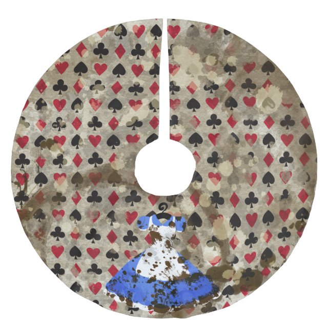 Beunruhigtes Märchenland-Alice-Muster Polyester Weihnachtsbaumdecke (Vorderseite)