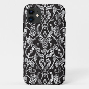 Beunruhigtes Schädeldamastschwarzweiss-muster iPhone 11 Hülle