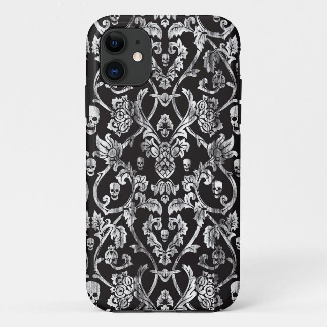 Beunruhigtes Schädeldamastschwarzweiss-muster Case-Mate iPhone Hülle (Rückseite)
