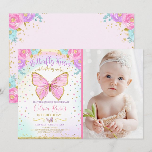 Beurre Anniversaire Invitation Fête des papillons (Devant / Derrière)