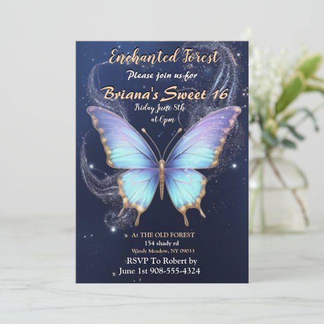 Beurre de forêt enchantée Sweet 16 Invitations (Debout devant)