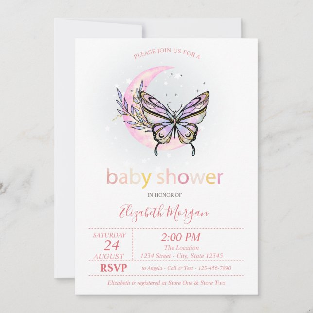 Beurre de lune Baby shower pointillé Invitation (Devant)