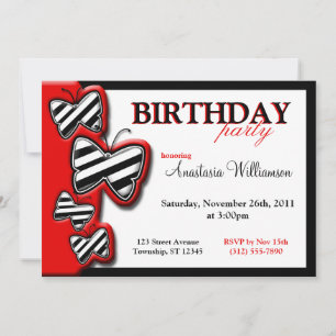 Beurre noir et blanc rouge Invitations d'anniversa