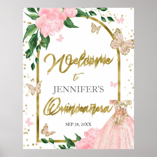 Beurre Quinceanera Affiche de bienvenue rose (Devant)