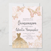 Beurre rose et or Quinceanera Invitation