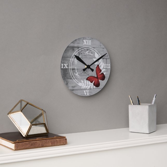 Beurre rouge Rustique Acrylique Horloge murale (Bureau)