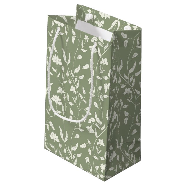Beutel Grün und Creme Floral Geschenktasche Kleine Geschenktüte (Rückseite Schrägansicht)