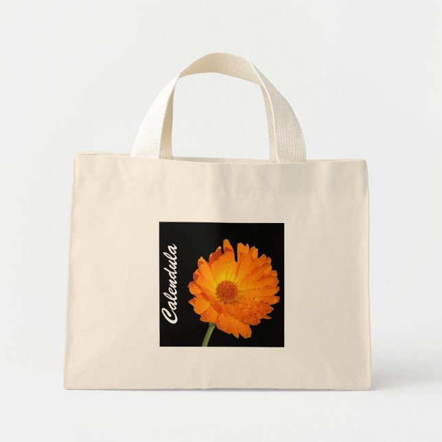 Beutel - orangefarbene Calendula mit Wassertropfen Mini Stoffbeutel (Vorne)