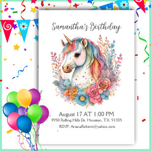 Beutiful Unicorn Girl Birthday Einladung